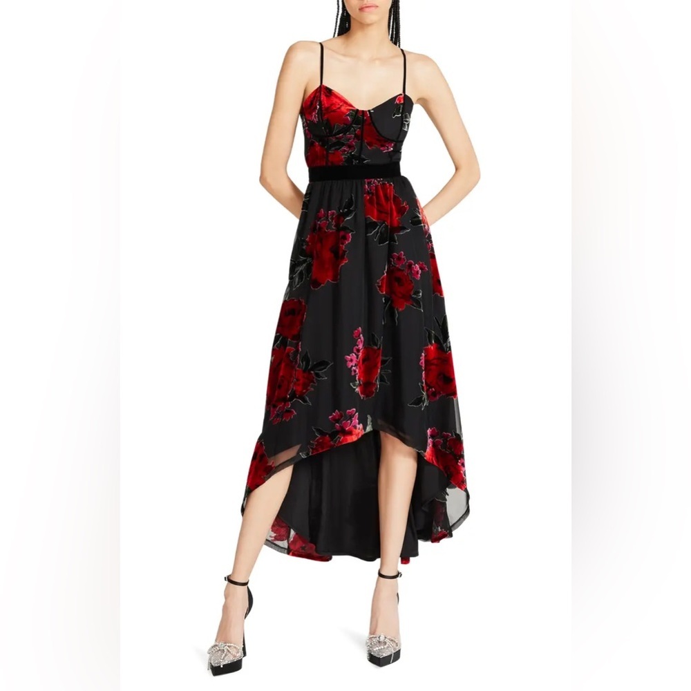NWT Betsey Johnson Rosalia Floral Velvet High-Low Dress